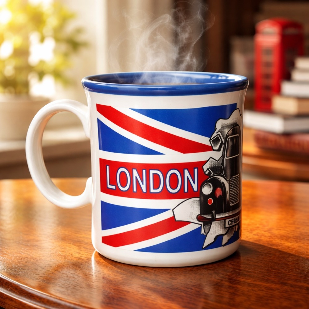Ceramic London Unmarked Red White Blue Taxi Coffee Cup